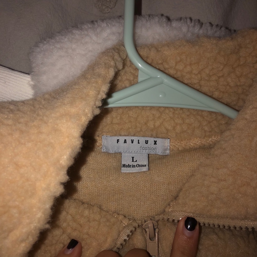 Cropped fuzzy tan jacket
